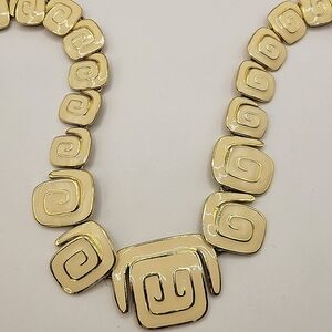 Vintage Cream and Gold Tone Enamel Egyptian Revival Choker Link Necklace